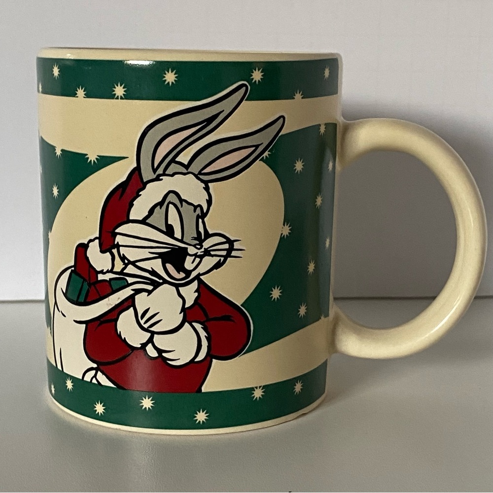 Vintage Warner Bros Looney Tunes Bugs Bunny Mug Christmas Green Ceramic EUC